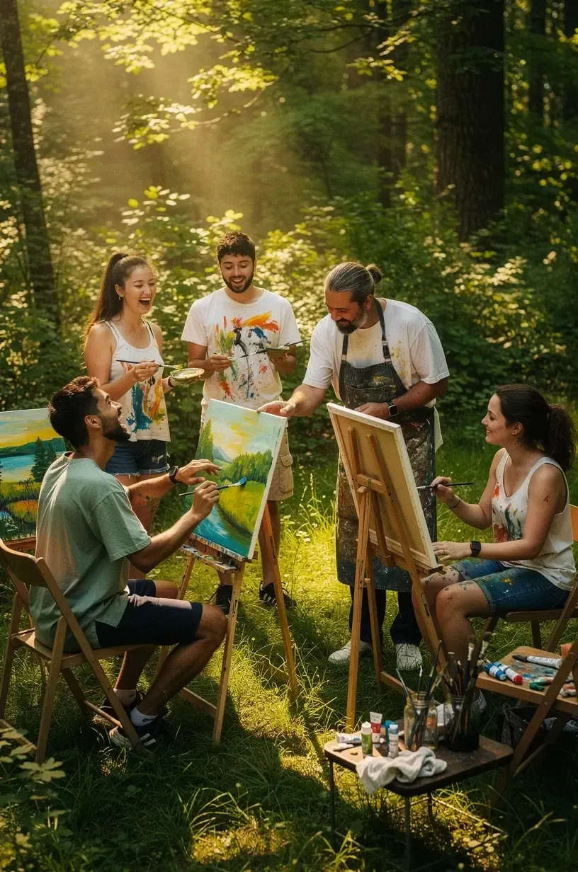 Professioneller Naturführer erklärt die Flora und Fauna des deutschen Waldes während eines Outdoor-Workshops.